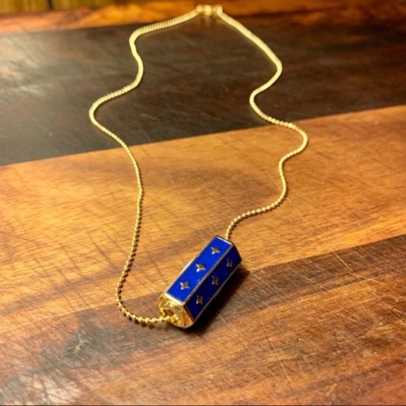 Evil Eye Charm Necklace 18k Ball Chain in Navy and Gold - Picture 5 of 6